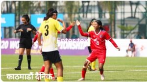 साफ महिला यू–२० च्याम्पियनसिप, नेपाल बनाम बंगलादेश, महिला फुटबल नेपाल, पूर्णिमा राई, मीना देउवा, भुटानविरुद्ध जित, बंगलादेश फुटबल, नेपाली खेल समाचार