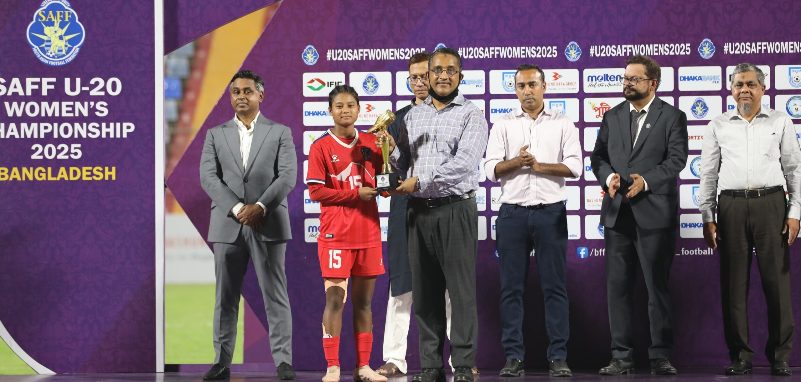 पुर्णिमा राई। Poornima Rai, SAFF U20 Championship 2025, Nepal Women's Football, SAFF Top Scorer, Nepal vs Bangladesh, Sagarika, Nepali Women Footballer